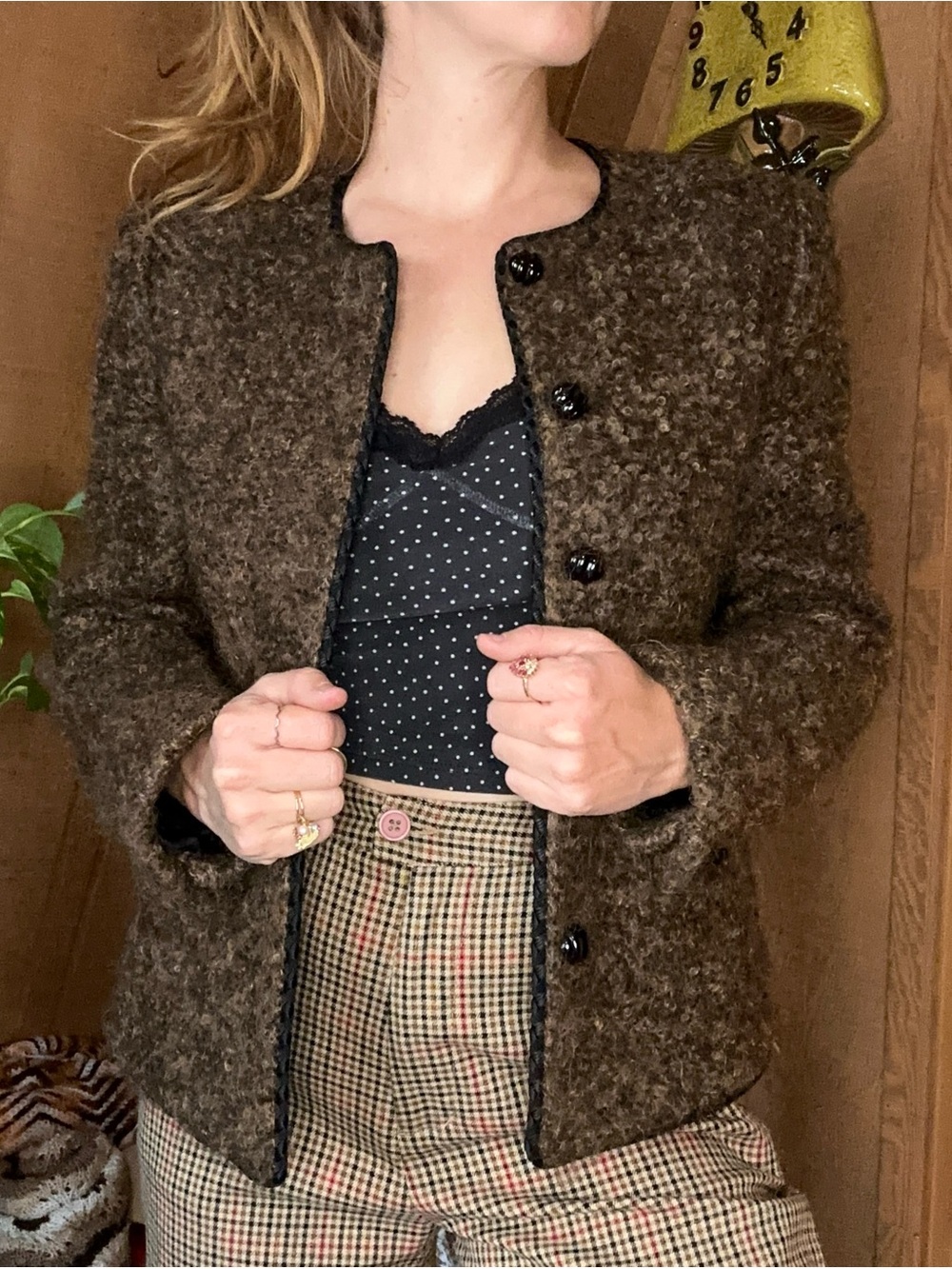 Vintage 1980s Kasper Brown Bouclé Wool-Style Blazer Jacket